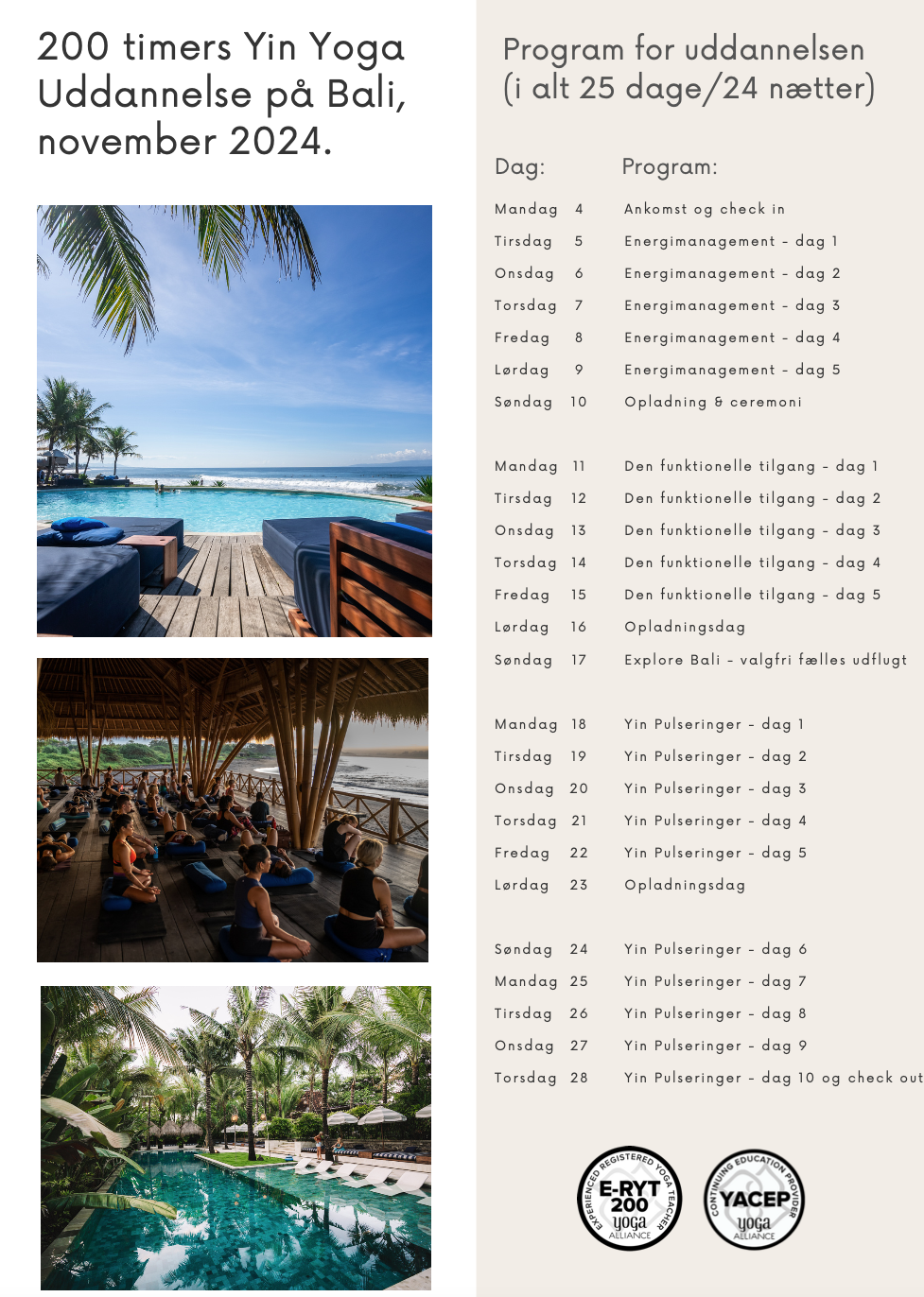 200-timers Yin Yoga Uddannelse på Bali, opstart d. 4. nov. 2024 - 1. RESTBETALING